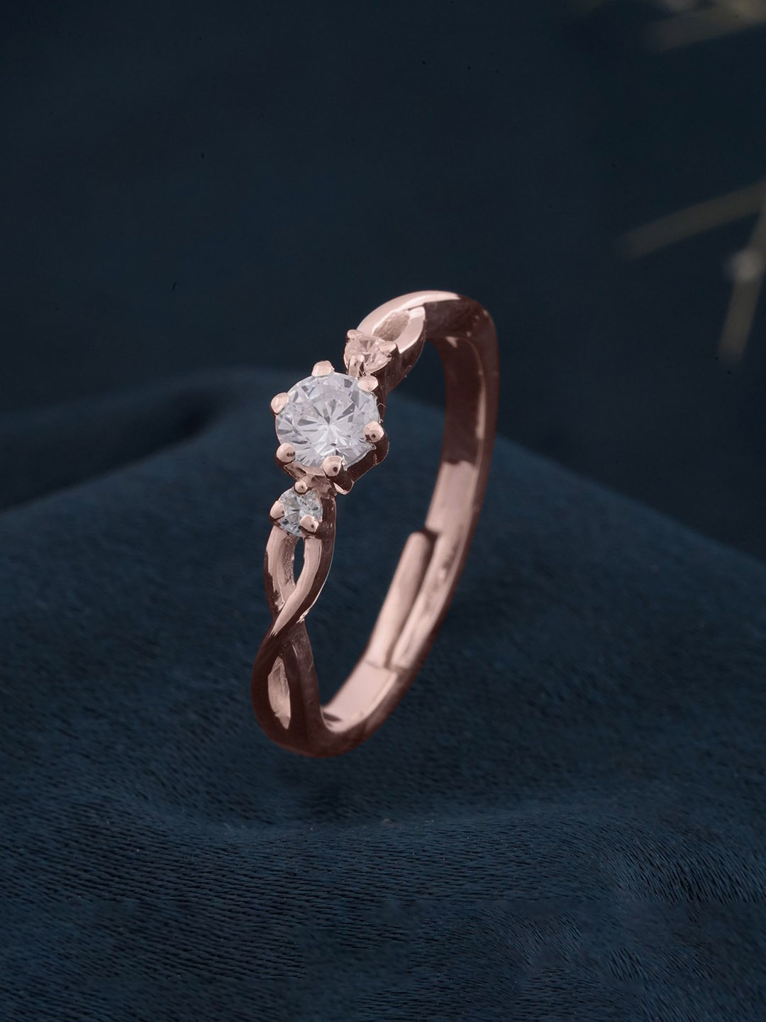 

Zalkari 925 Sterling Silver Rose Gold-Plated Cubic Zirconia Studded Finger Ring