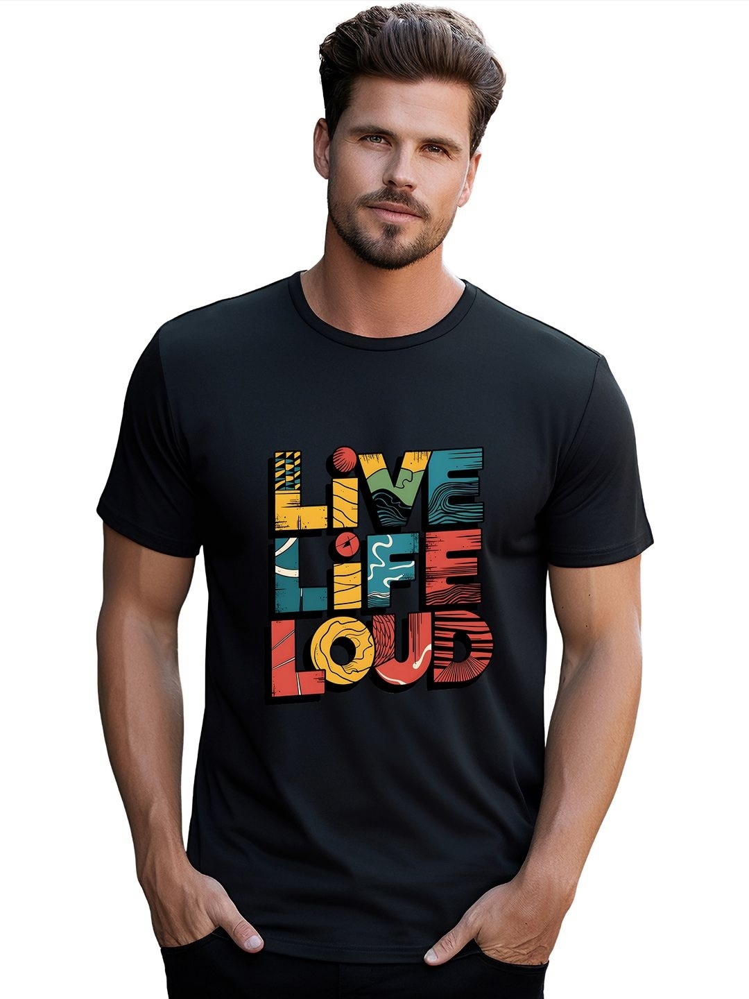 

BOWLIFESTYLE Men Typography Printed Round Neck Pure Cotton T-shirt, Black