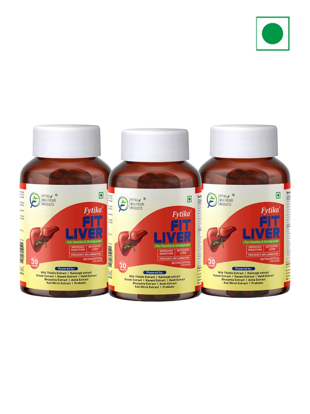 

FYTIKA Set Of 3 Fit Liver Detox With Milk Thistle Tablets - 30 Tablets Each, Red