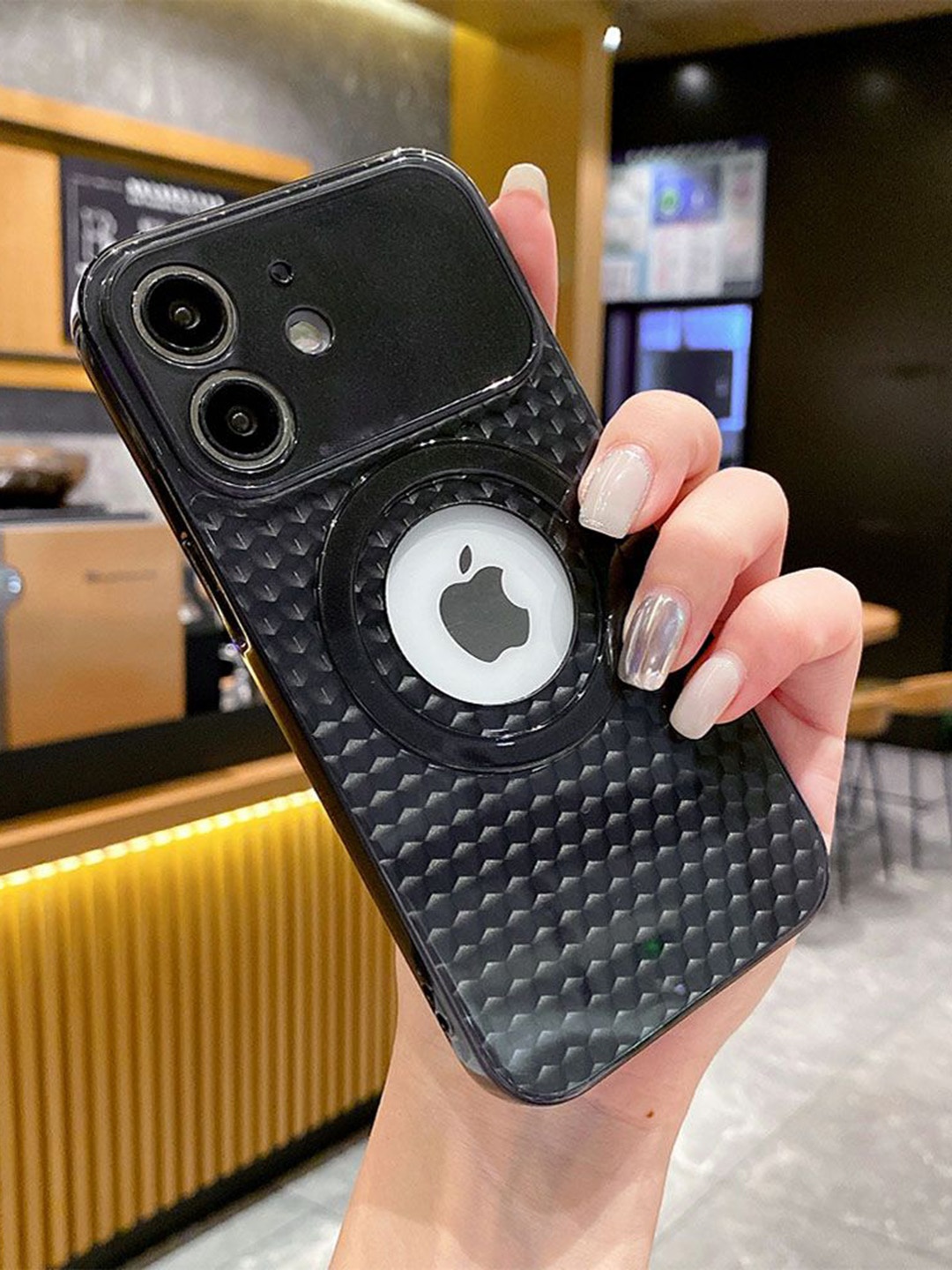 

Luxury Kase LK088 Geometric Printed iPhone 11 Hollow Out Mag-Safe Magnetic Back Case, Black