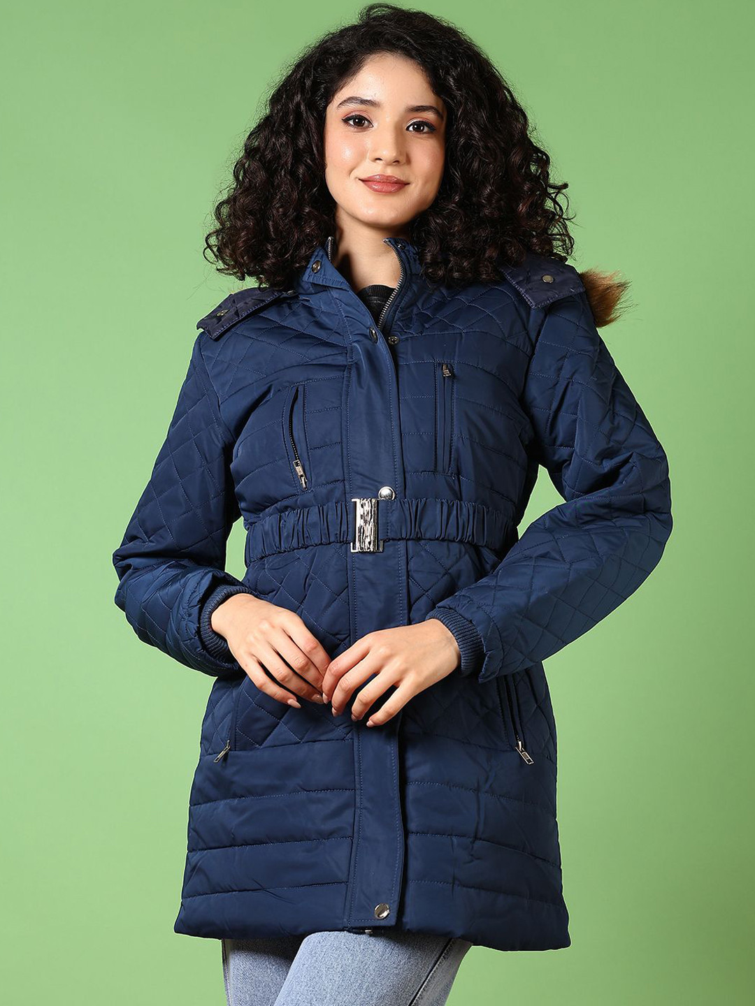 

V-Mart Women Hooded Solid Cotton Casual Parka Jacket, Blue