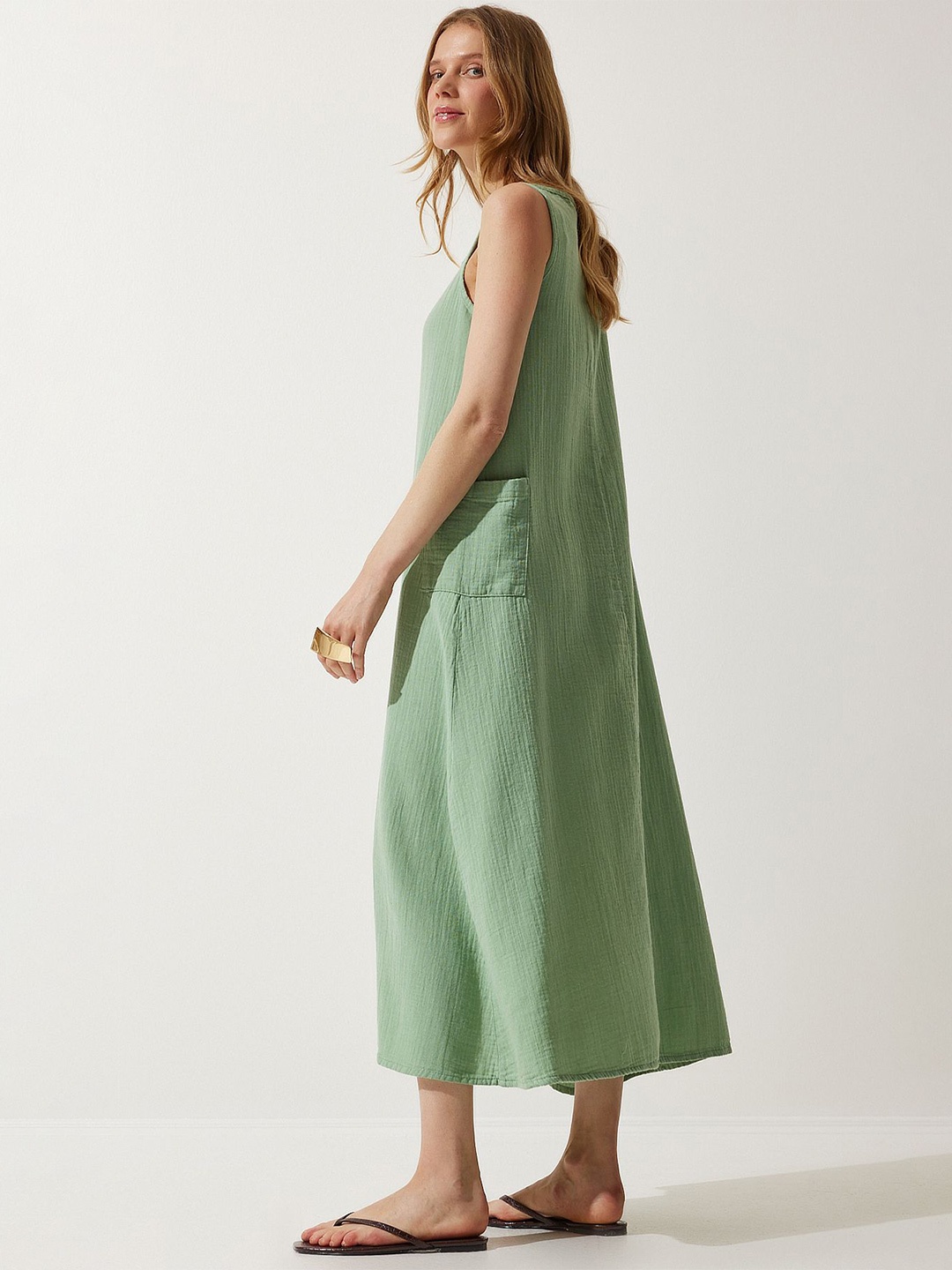 

Happiness istanbul Cotton A-Line Midi Dress, Green