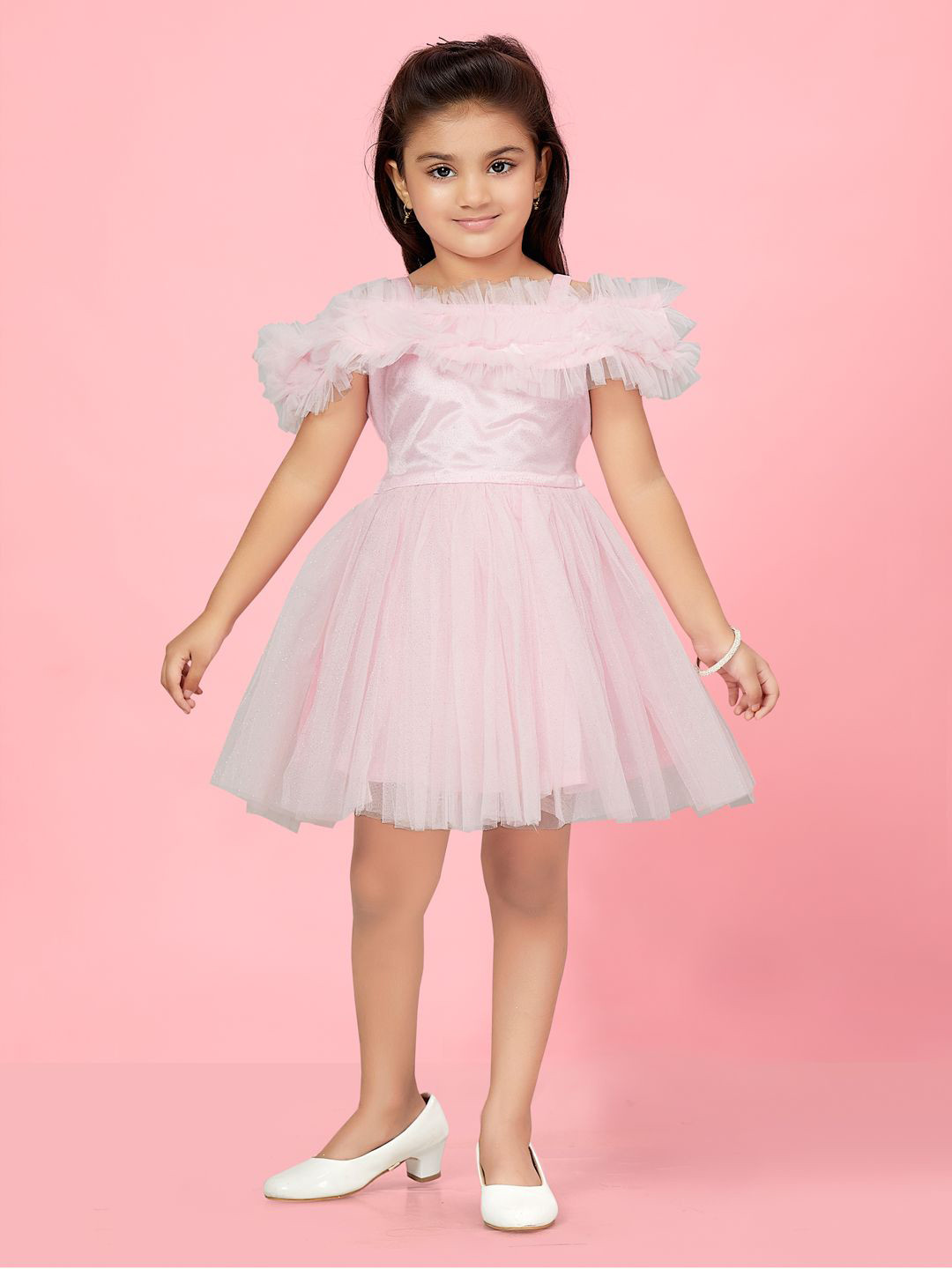 

YK Girls Self Design Fit & Flare Dress, Pink