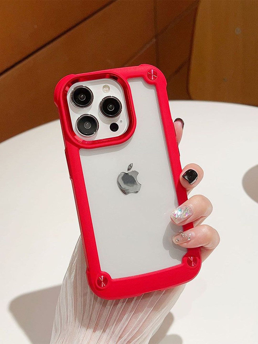 

Luxury Kase Solid Printed iPhone 12 Pro Max Clear Armor Shockproof Acrylic Back Case, Red