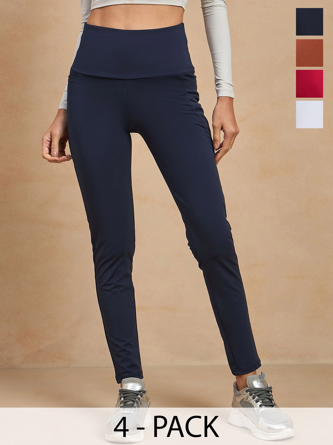 

COLOR CAPITAL Women Pack of 4 Skin Fit Antimicrobial Sports Tights, Navy blue
