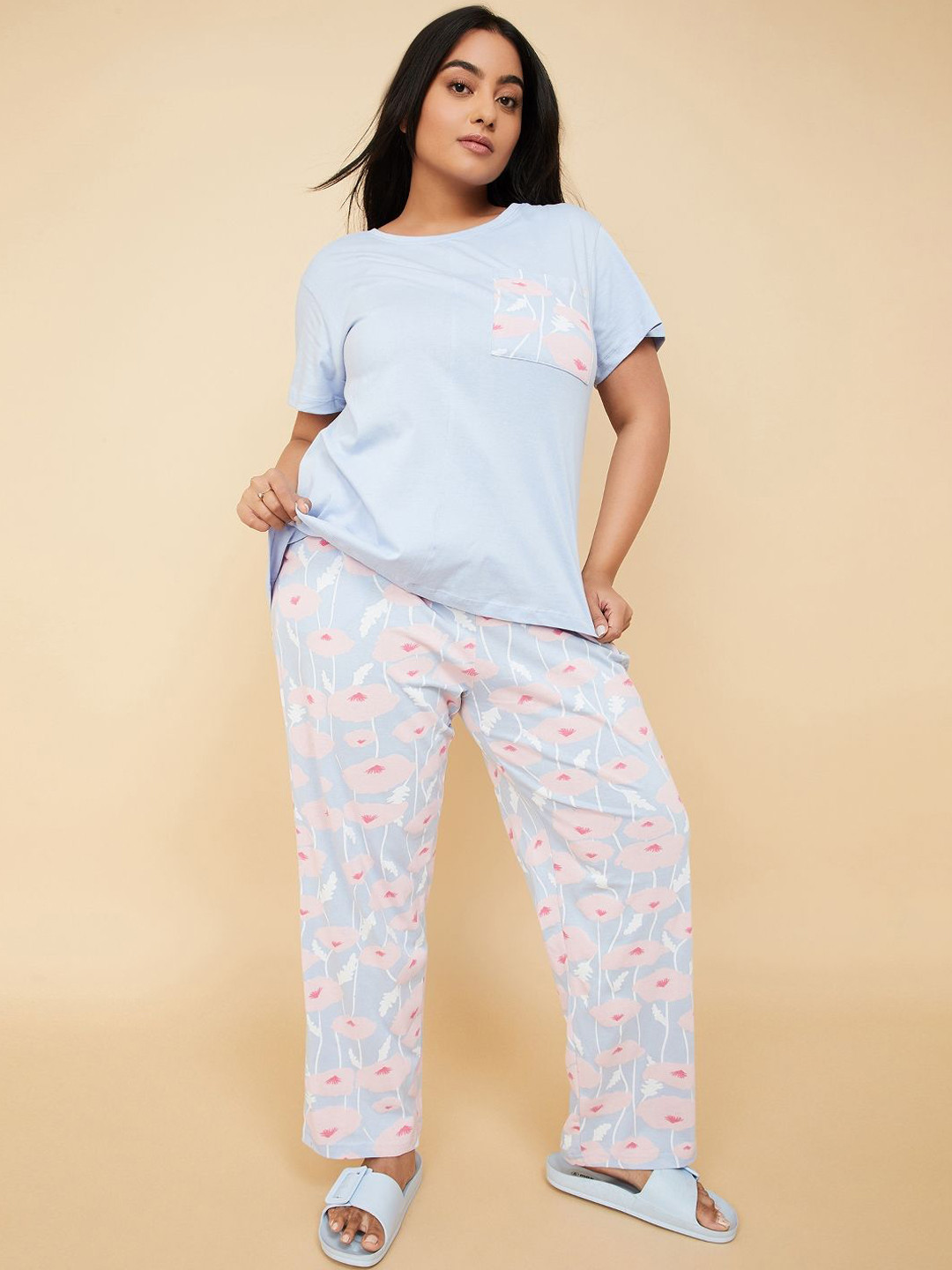 

max Women Printed Pure Cotton Night Suit, Blue