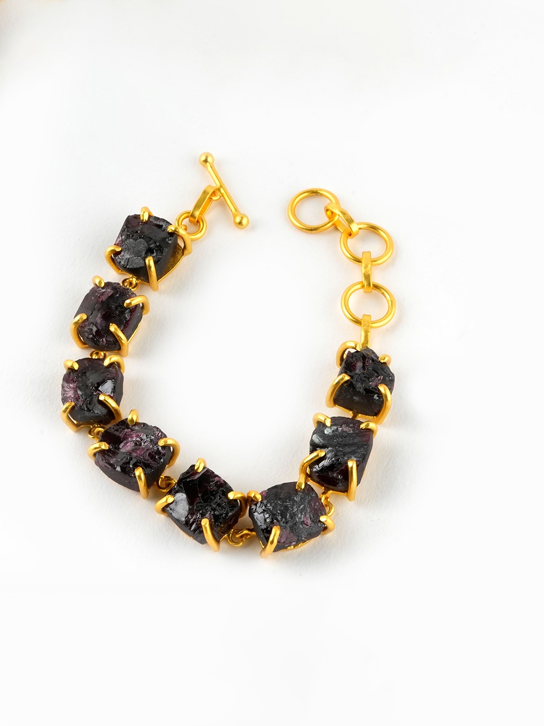 

TOTAPARI Unisex Brass Gold-Plated Uncut Natural Garnet Gemstone Wraparound Bracelet