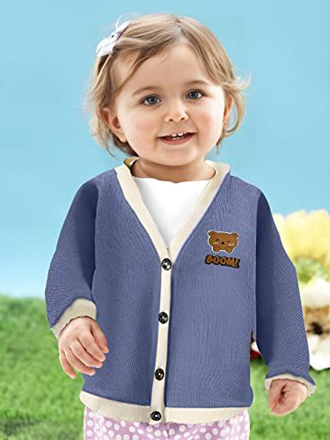 

MOMISY Kids Graphic Printed V-Neck Long Sleeves Cotton Cardigan, Blue