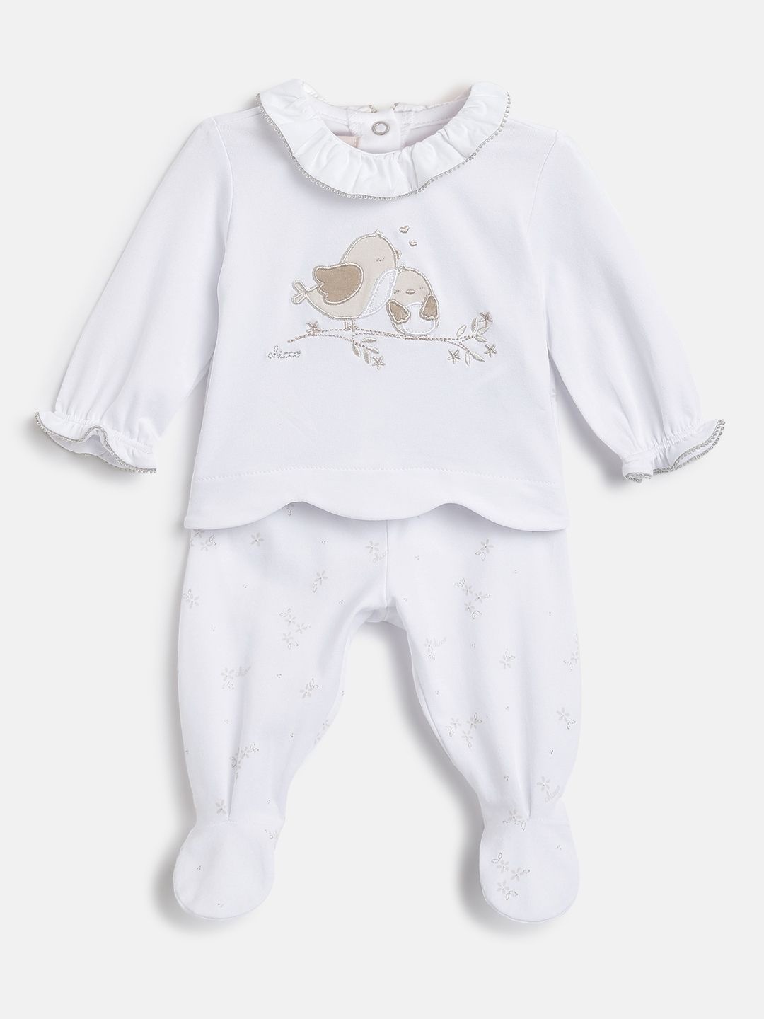 

Chicco Girls Embroidered Round Neck Top With Leggings, White