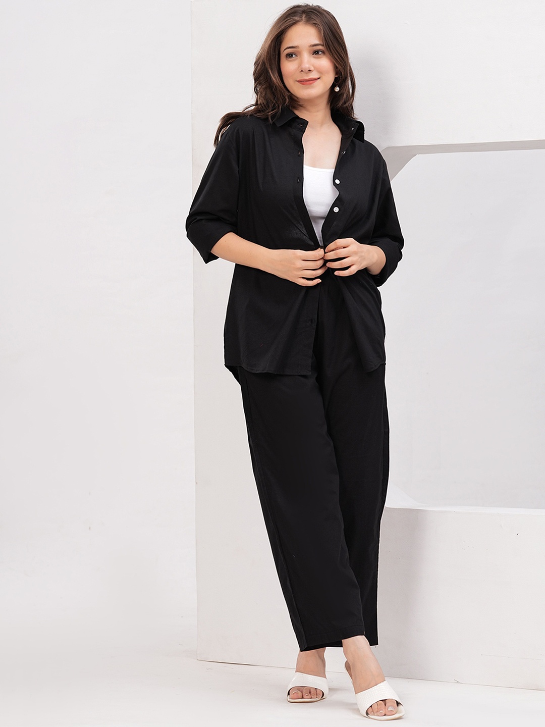 

PINGAKSH Pure Cotton Shirt With Trousers Co-Ords, Black