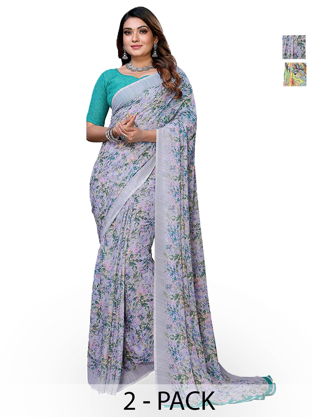 

Moda Rapido Floral Poly Georgette Saree, Blue