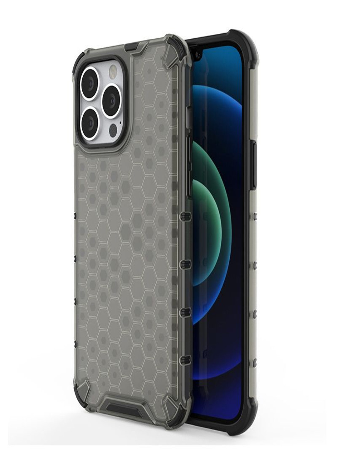 

Luxury Kase Geometric Printed iPhone 12 Pro Transparent Honeycomb Clear Case Back Case, Grey
