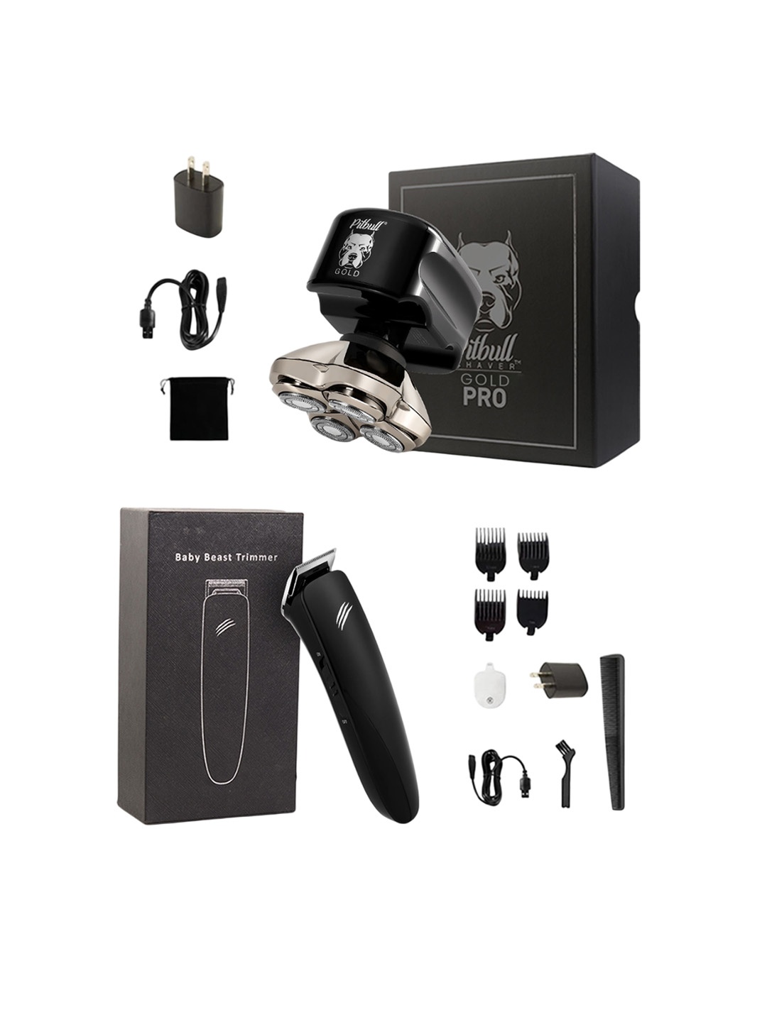 

Skull Shaver Set Of 2 Pitbull Gold PRO Electric Razor & Baby Beast Trimmer, Black