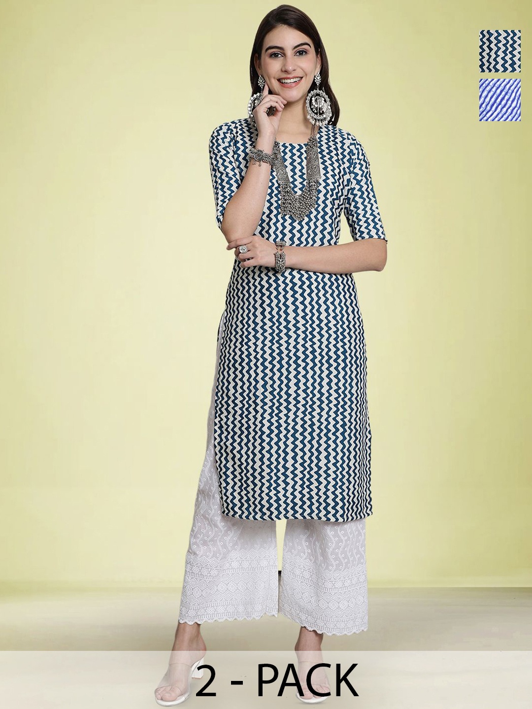 

Moda Rapido Selection of 2 Chevron Printed Round Neck Kurta, Blue