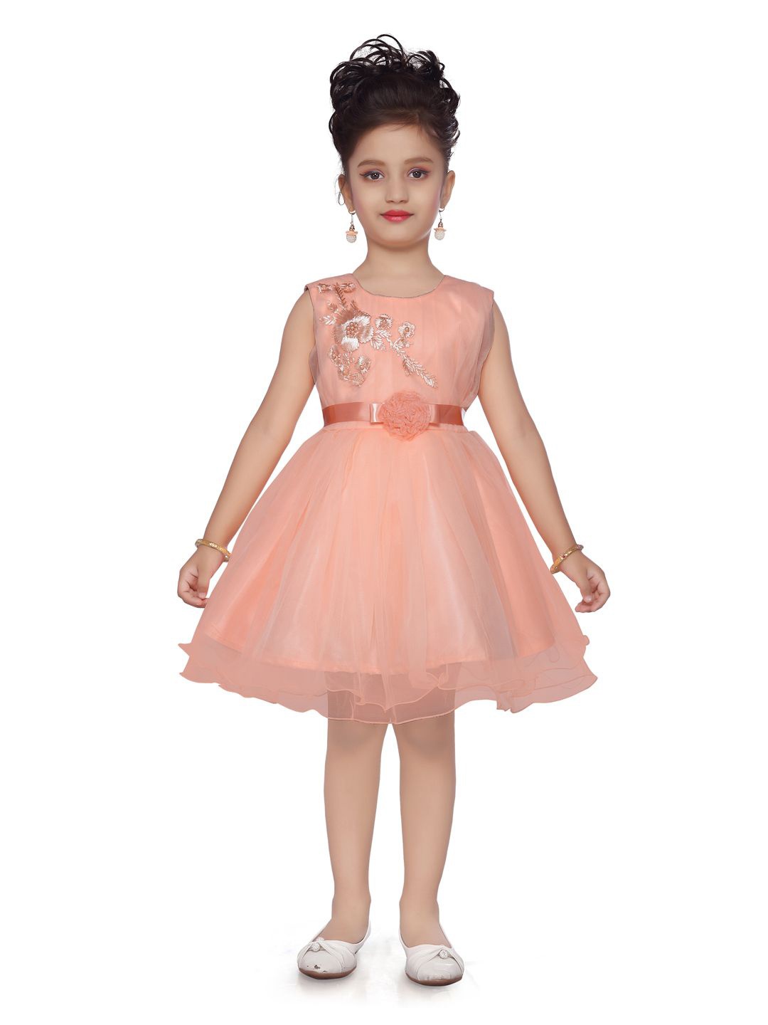 

YK Girls Embellished Fit & Flare Dress, Peach