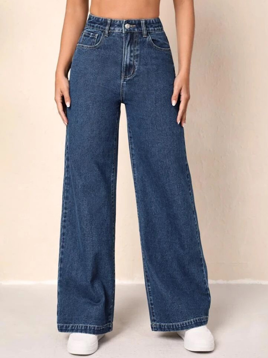 

RIVI Women Jean Straight Fit High-Rise Stretchable Jeans, Navy blue