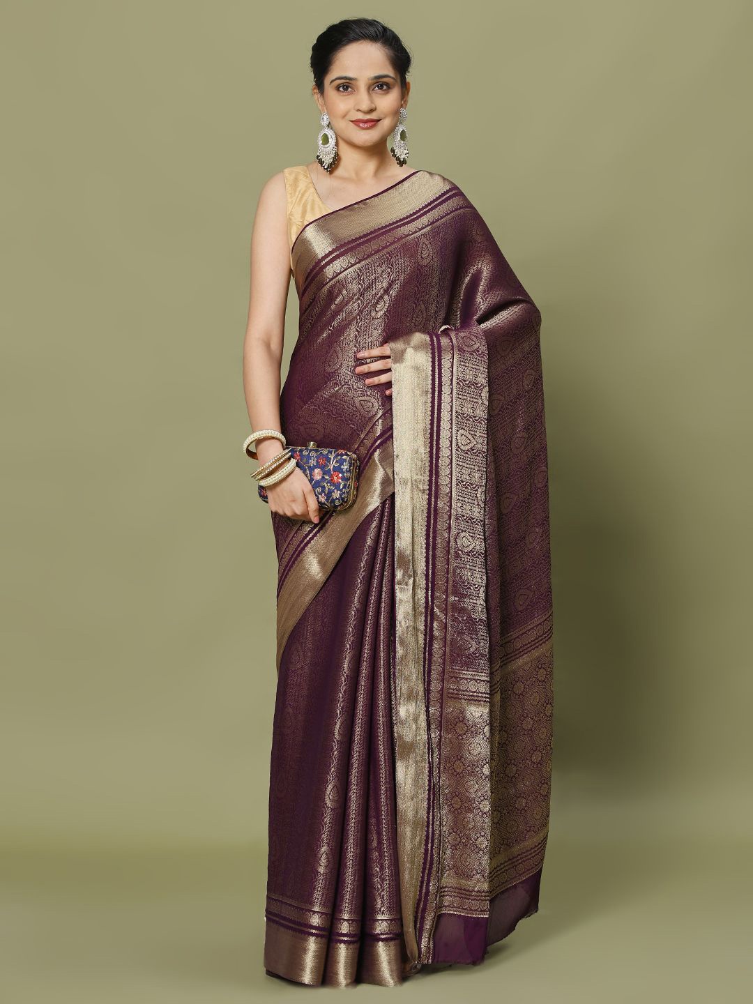 

Meena Bazaar Woven Design Zari Saree, Purple