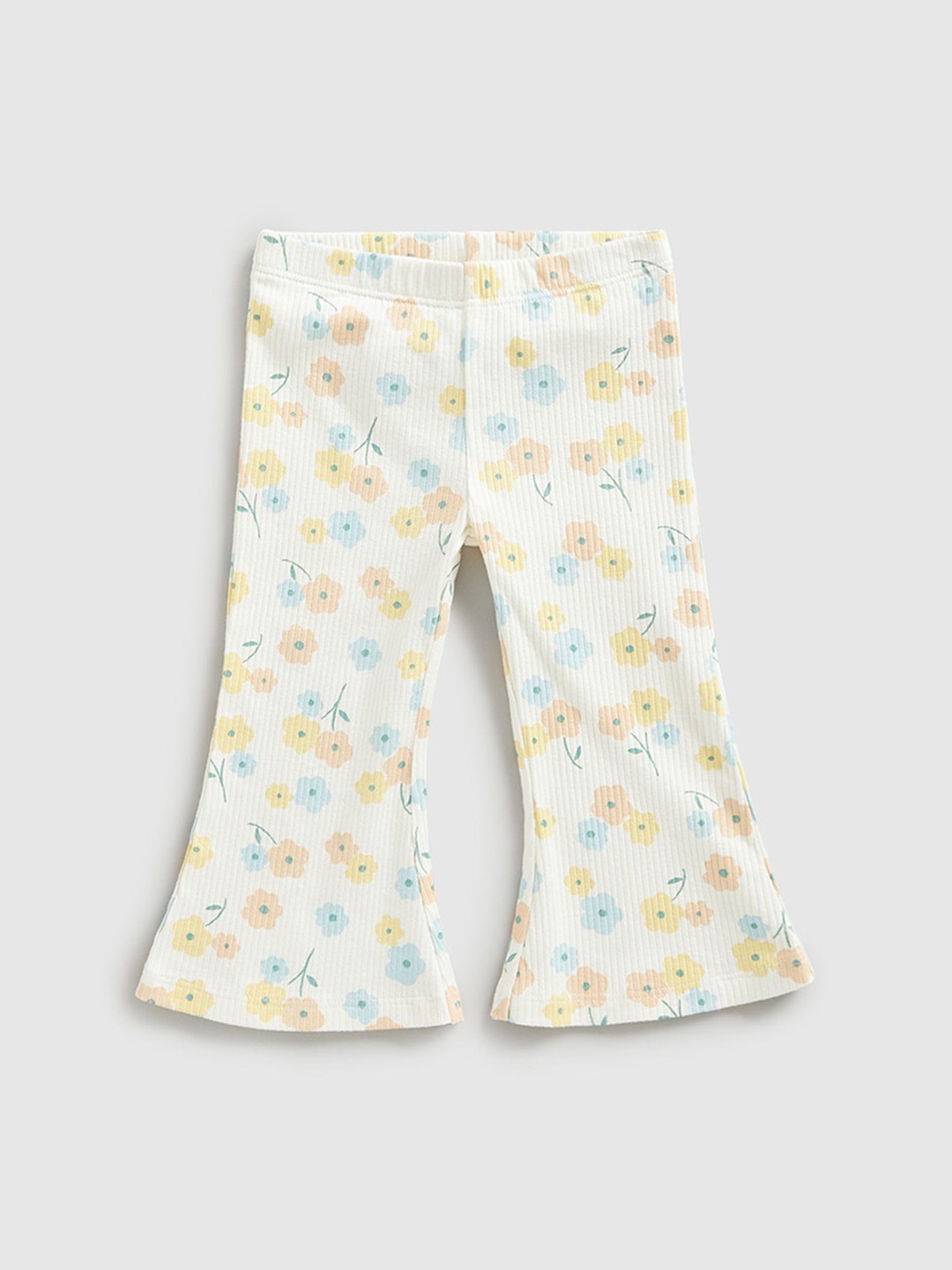 

mothercare Girls Printed Pure Cotton Bootcut Trousers, Cream