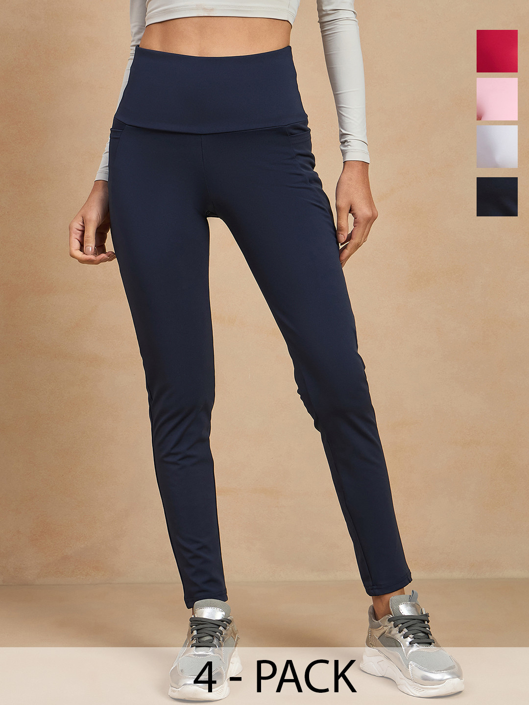 

COLOR CAPITAL Women Pack of 4 Skin Fit Antimicrobial Tights, Red