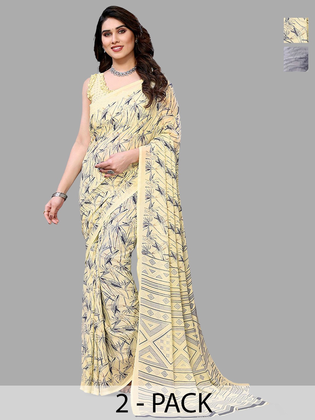 

Moda Rapido Floral Poly Georgette Saree, Grey