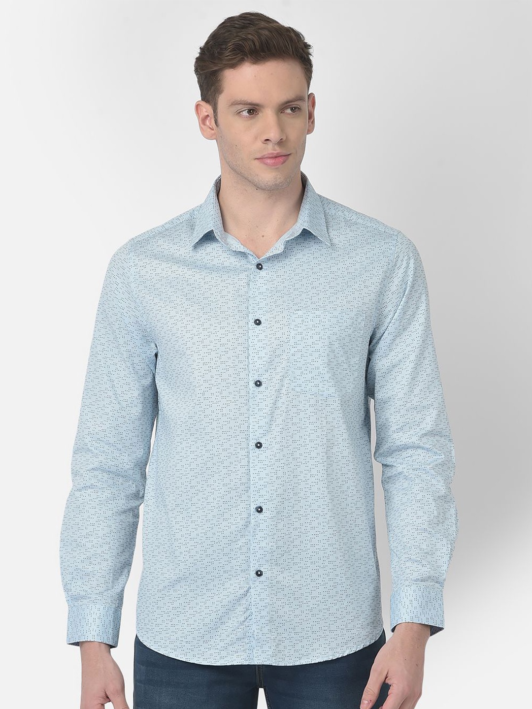 

Turtle Men Standard Fit Spread Collar Micro Ditsy Printed Cotton Casual Shirt, Blue