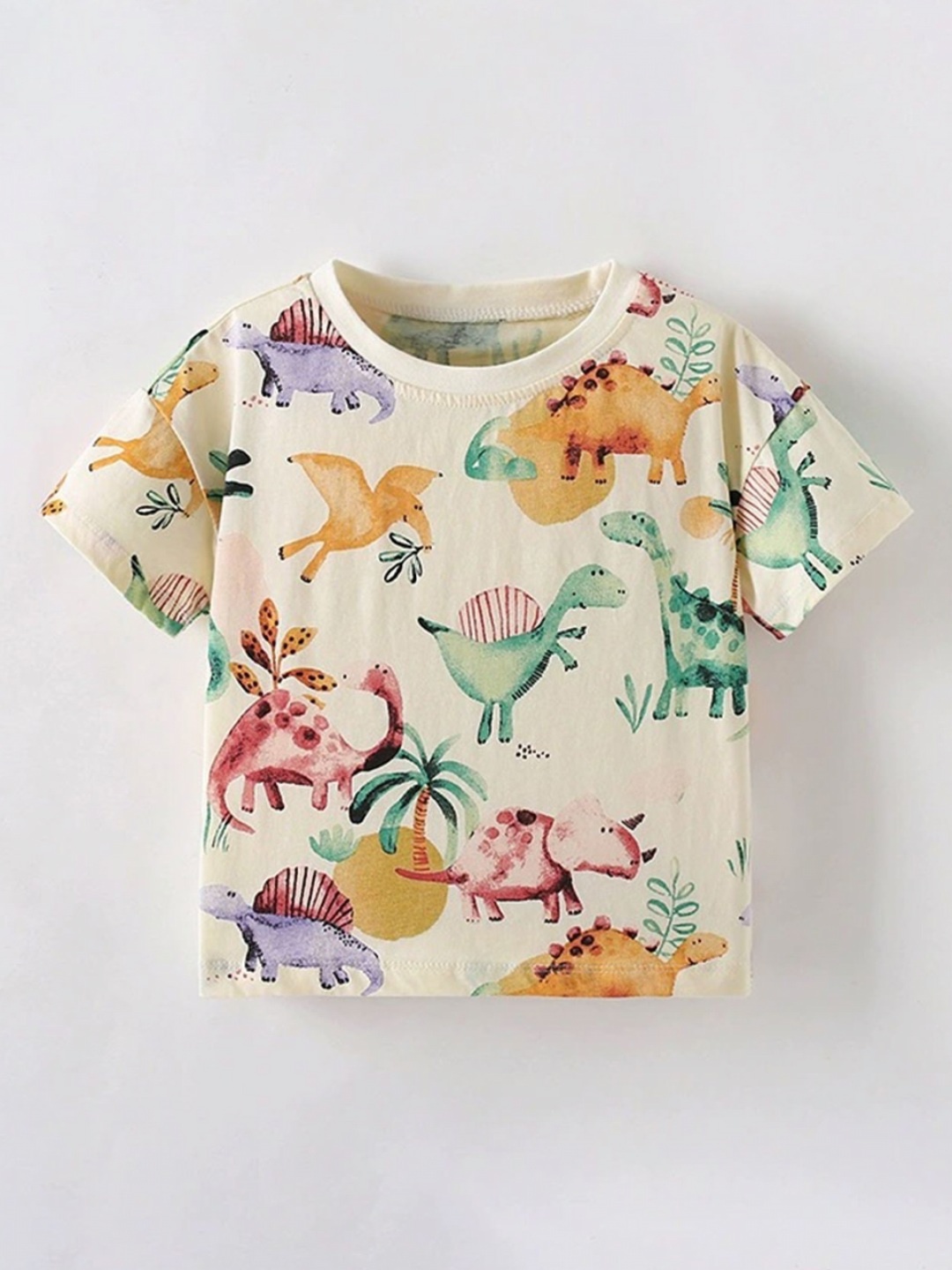 

LULU & SKY Boys Floral Printed V-Neck Tropical Pockets T-shirt, Beige