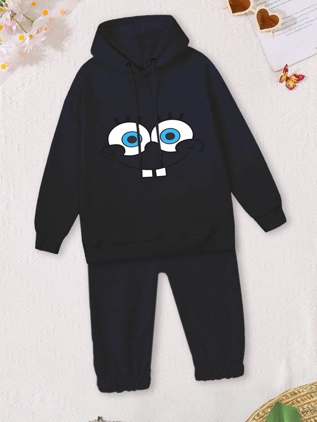 

FOREVER FRIDAY Boys Printed Hooded Pure Cotton Sweatshirt With Joggers, Navy blue