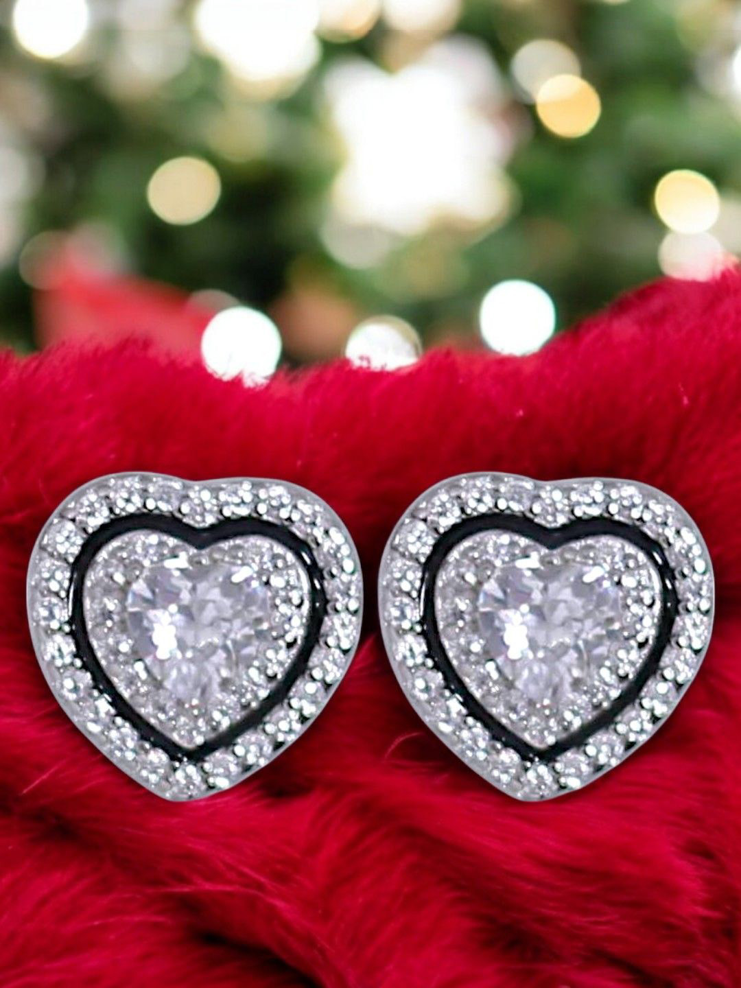 

Taraash 925 Sterling Silver-Plated Cubic Zirconia Studded Heart Shaped Studs