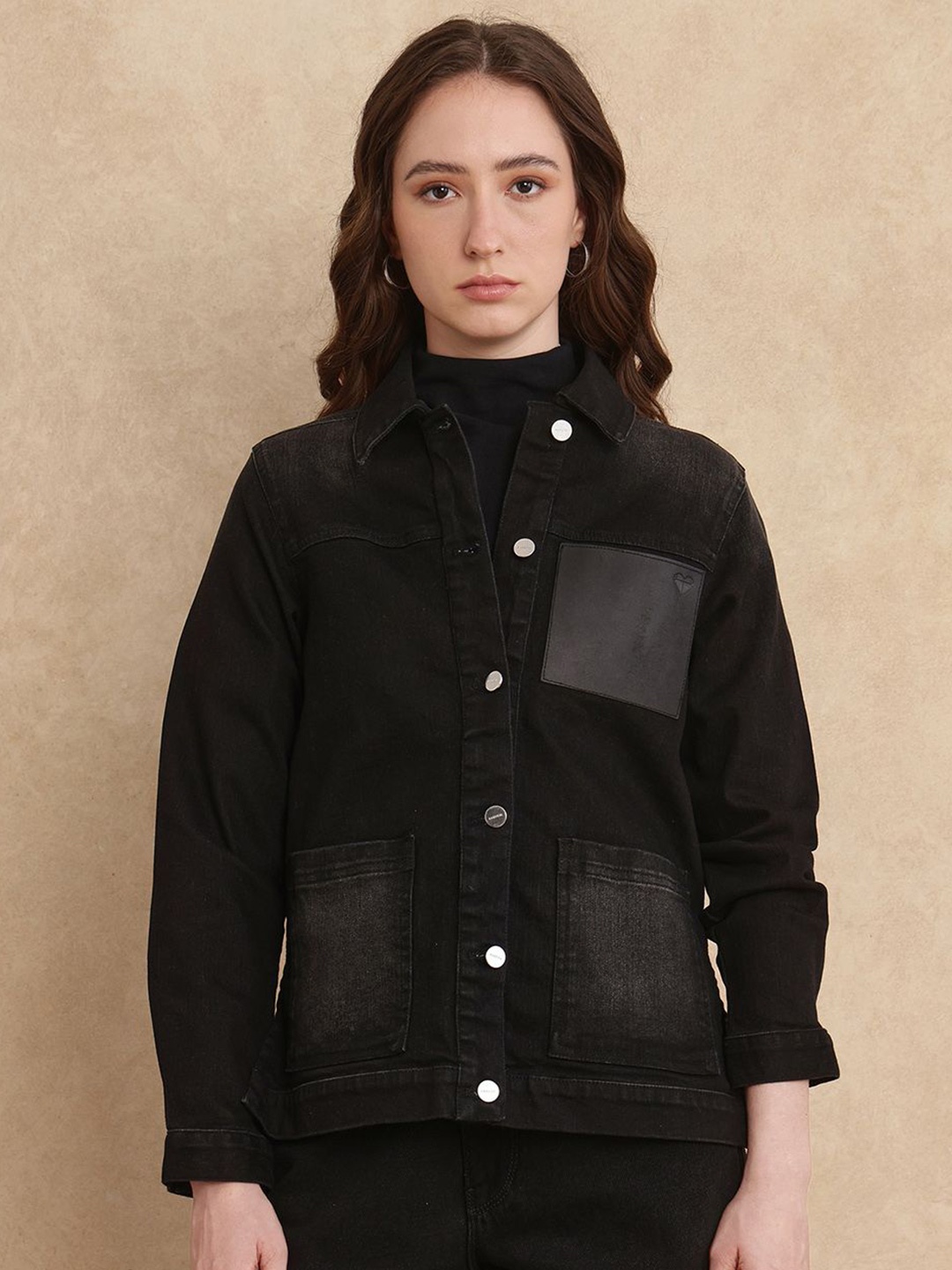 

RAREISM Women Spread Collar Solid Cotton Casual Tailored Jacket, Black