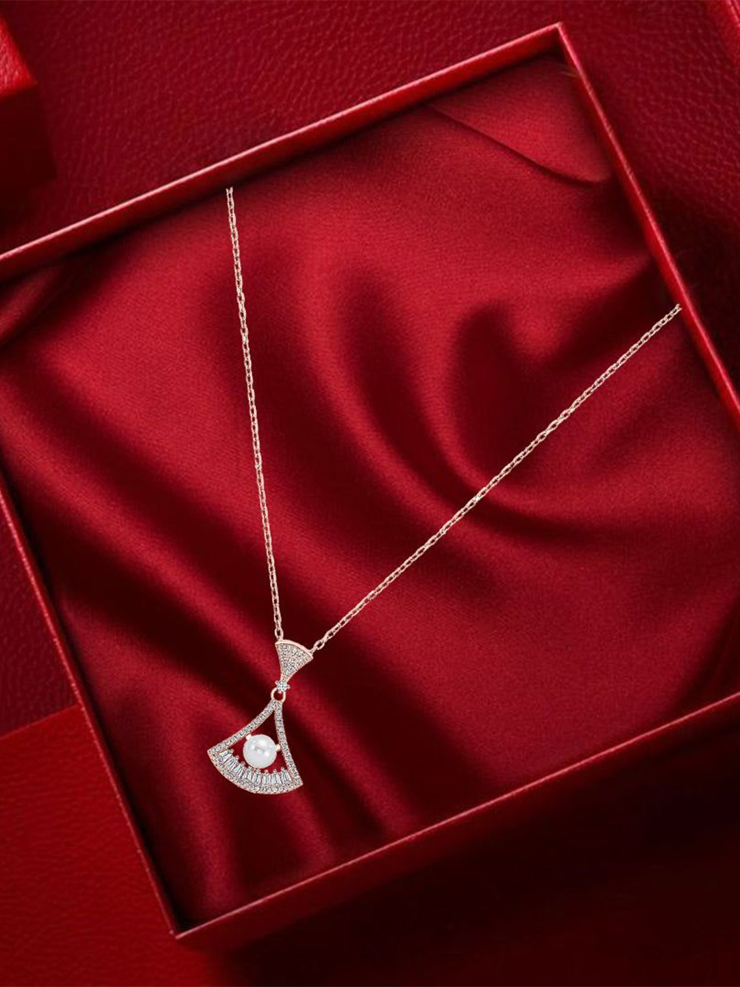 

Nipura Sterling Silver Rose Gold-Plated Cubic Zirconia Studded Minimal Necklace