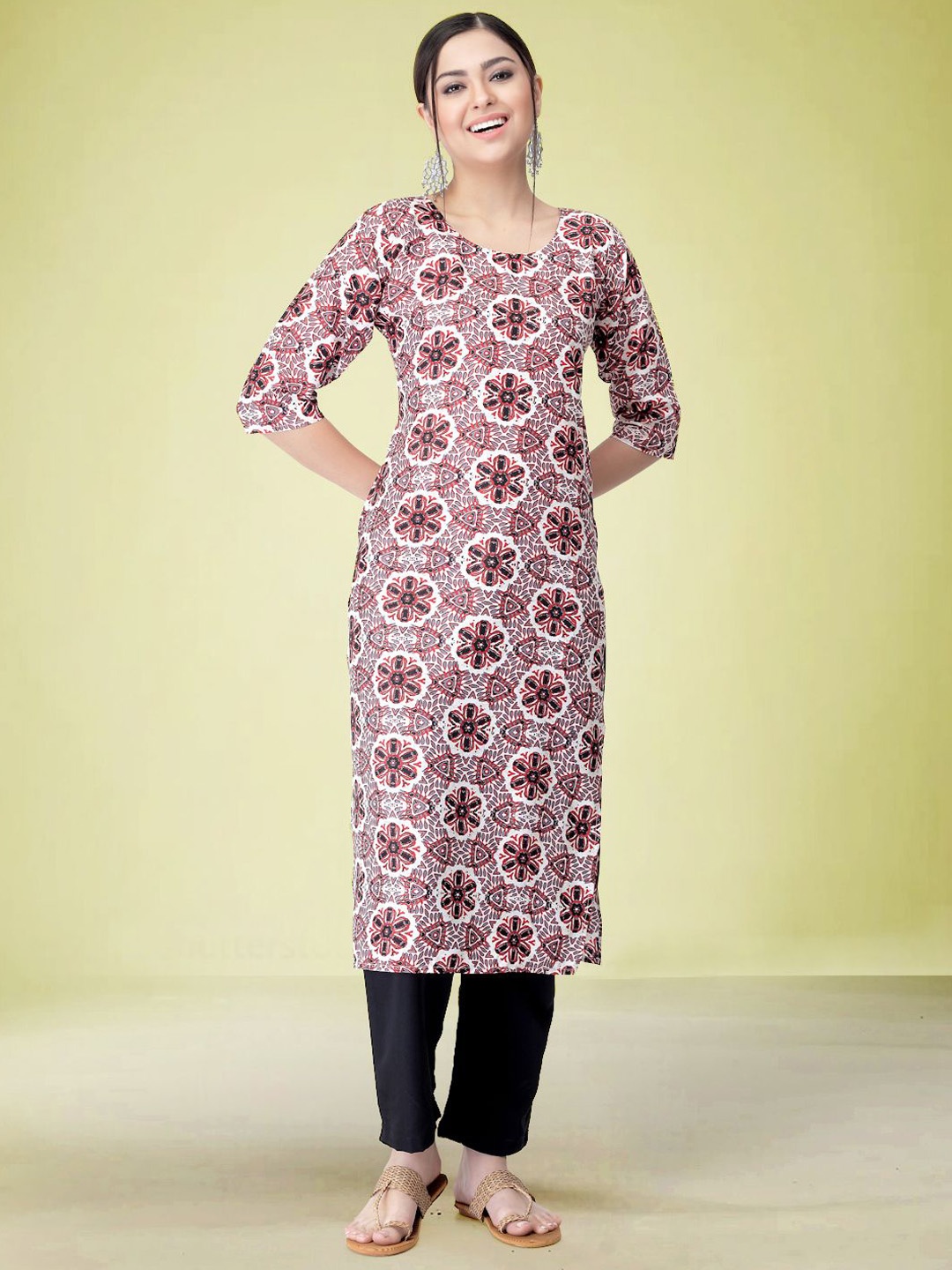 

Moda Rapido Floral Printed Round Neck Straight Kurta with Trouser, Red