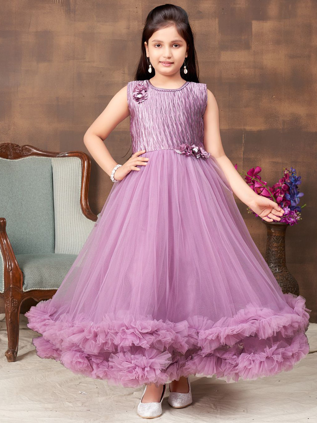 

YK Embellished Net Maxi Dress, Purple