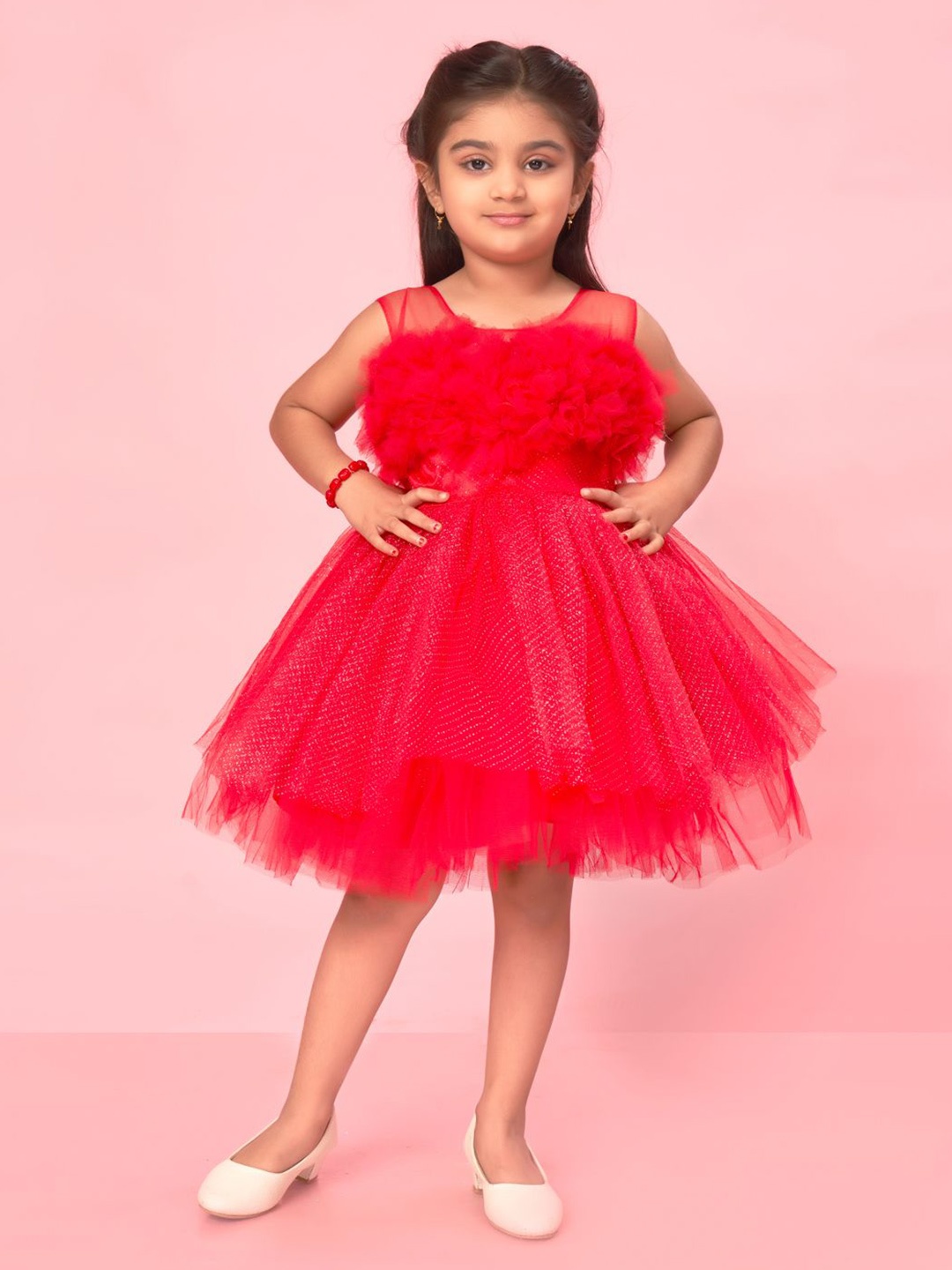 

YK Girls Net Fit & Flare Dress, Red