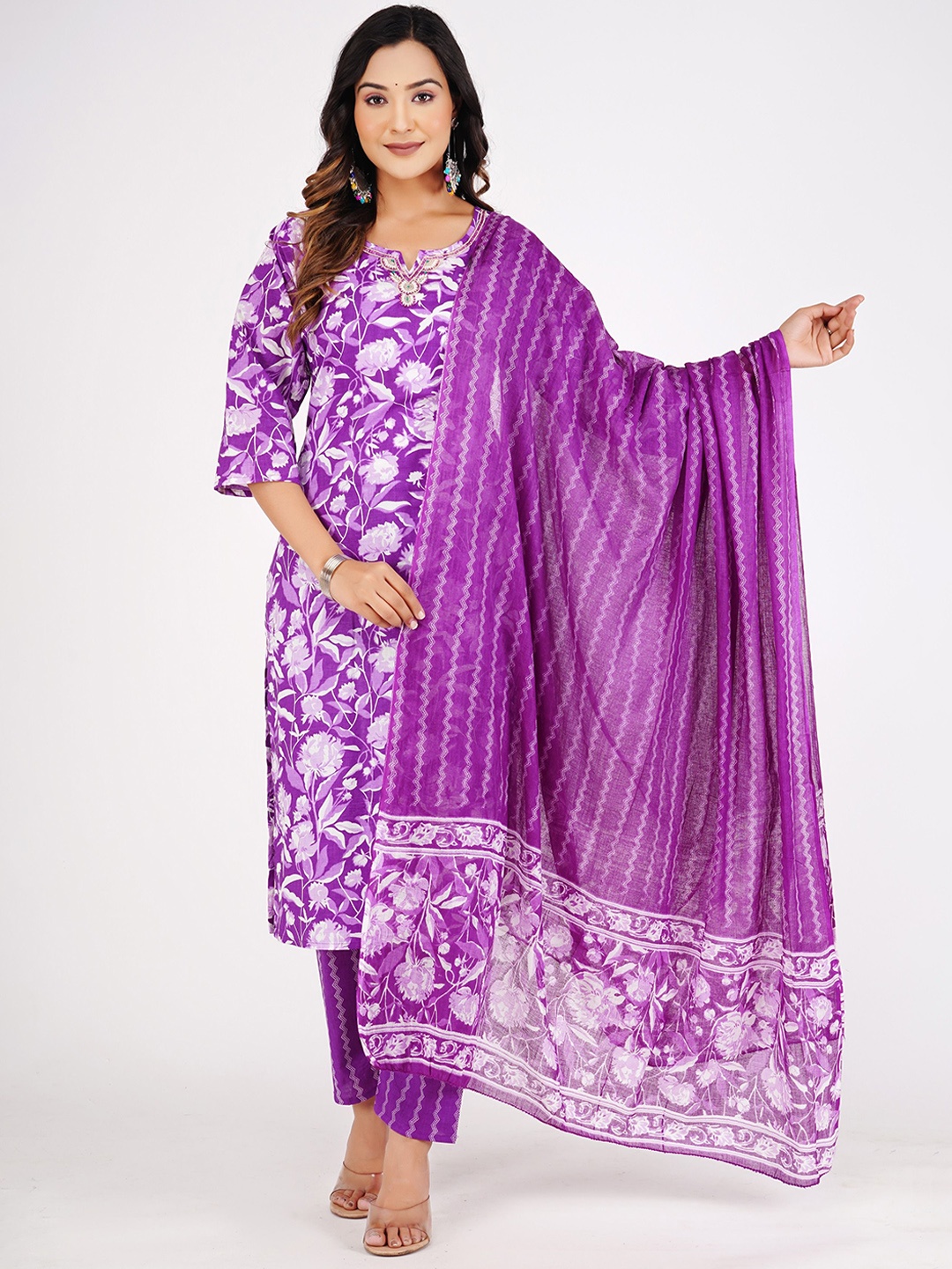 

SKYTICK Women Printed Regular Pure Cotton Kurta with Pyjamas, Purple