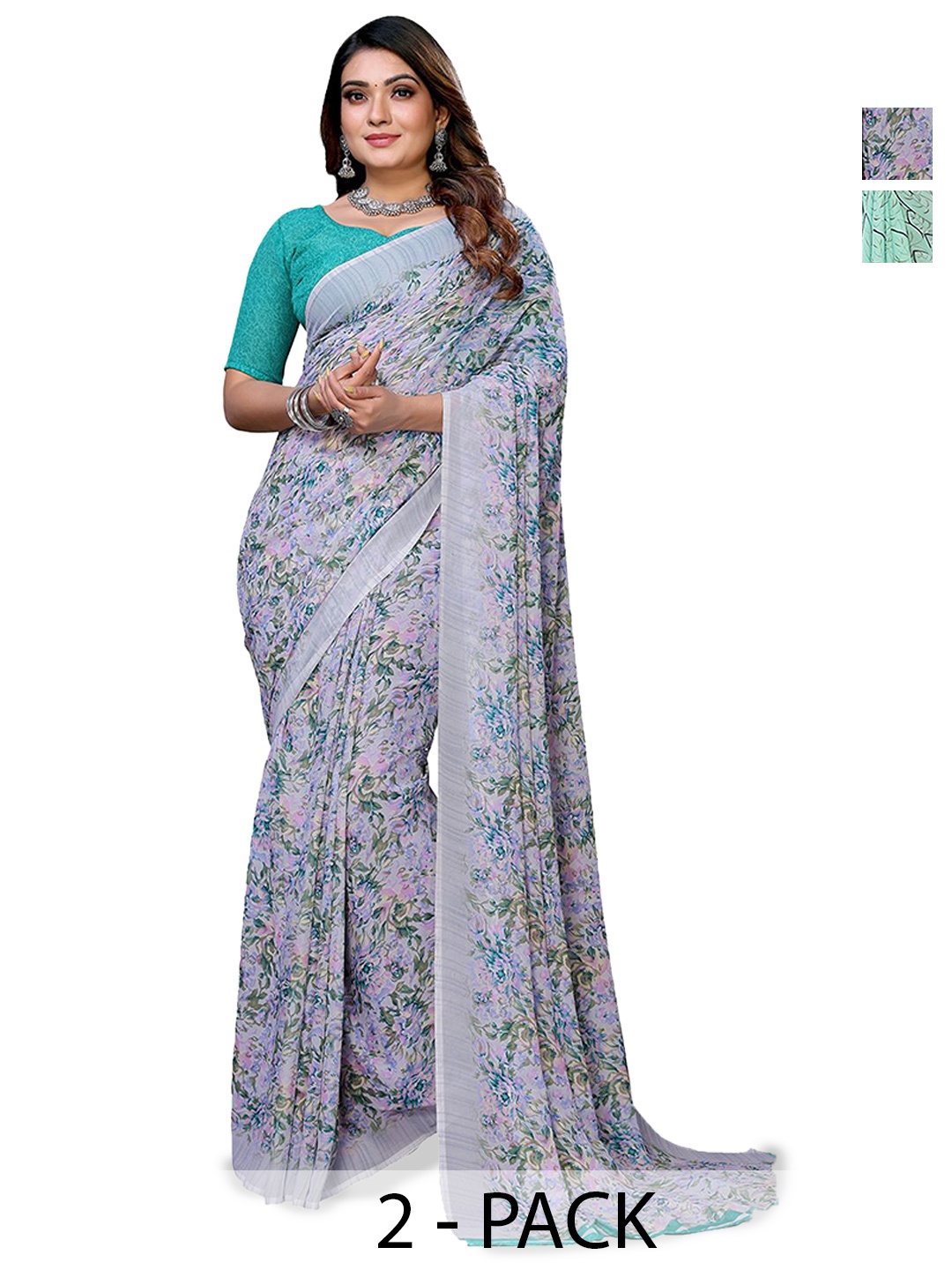

Moda Rapido Floral Poly Georgette Saree, Grey melange