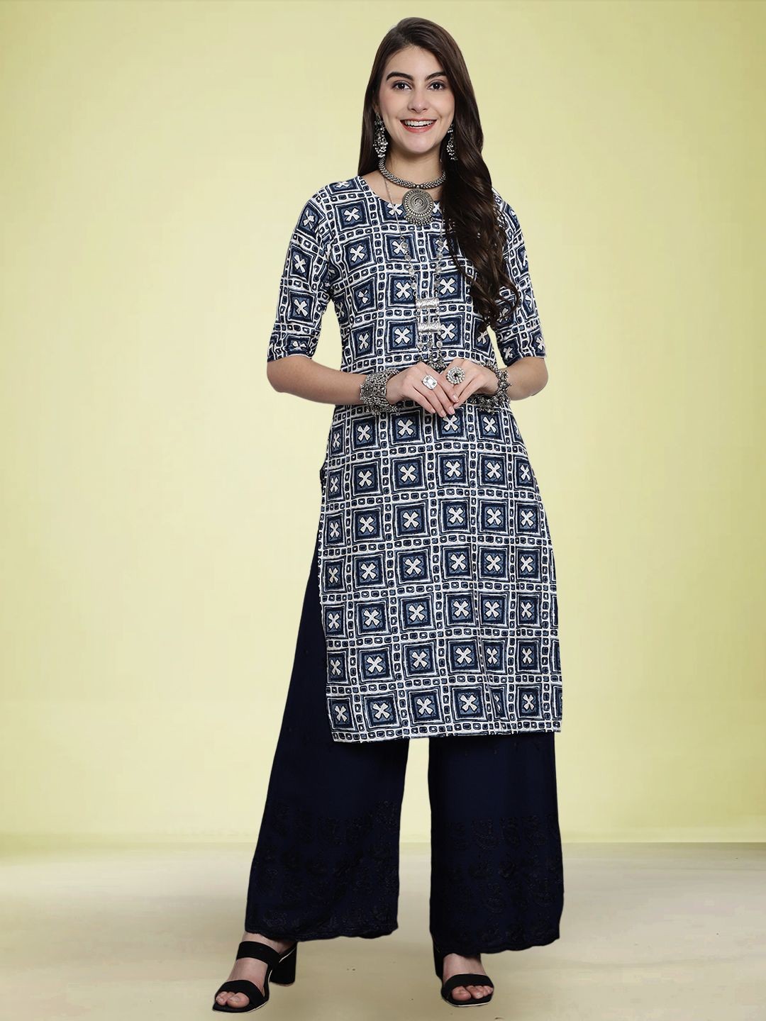 

Moda Rapido Geometric Printed Straight Kurta, Blue