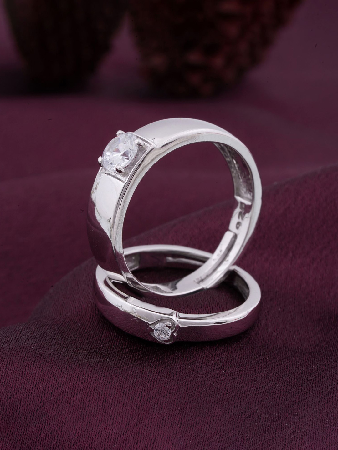

Zalkari Classic Love Set Of 2 Silver Rhodium-Plated CZ Studded Couple Adjustable Ring