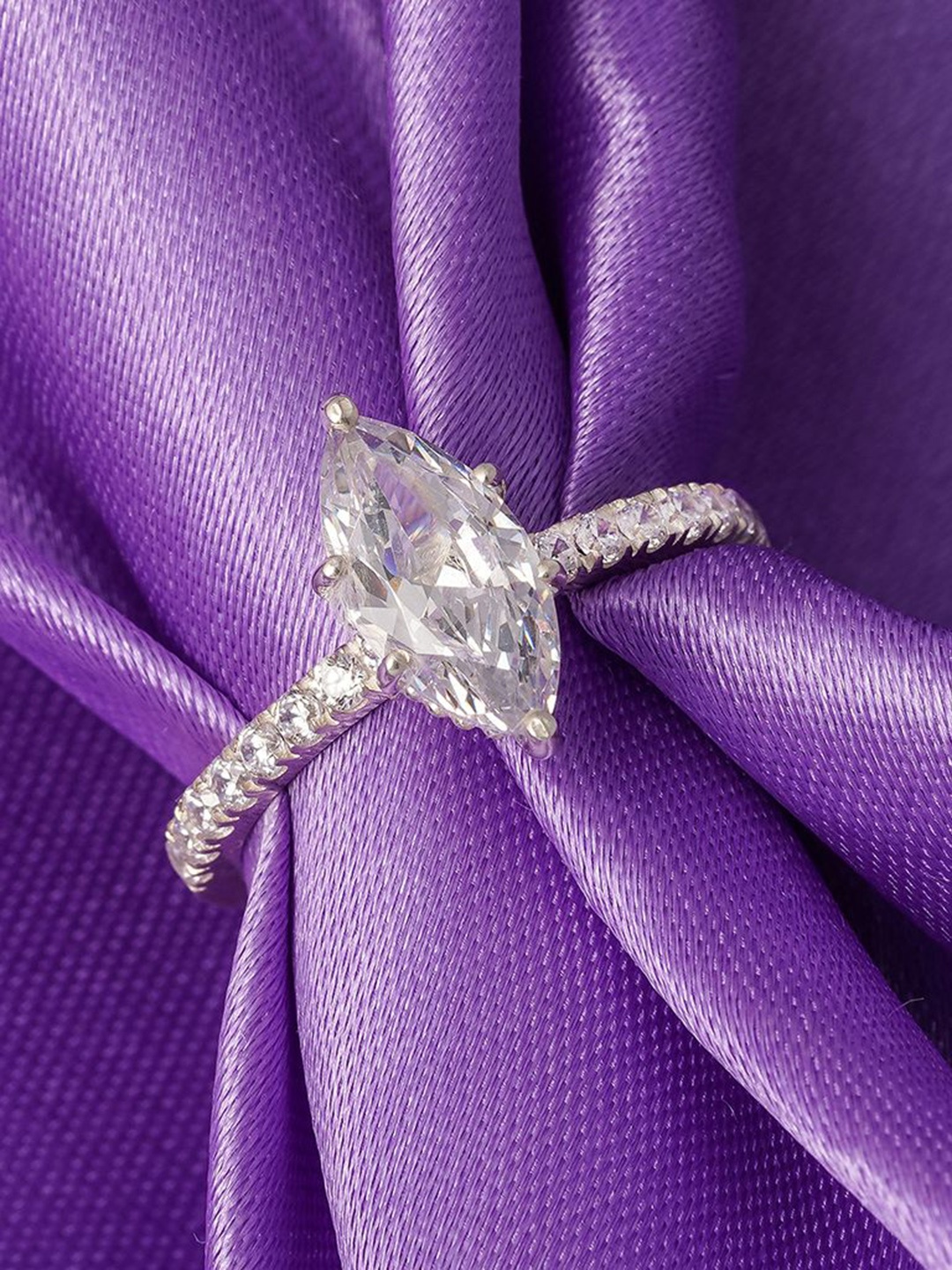 

Zalkari 925 Sterling Silver Cubic Zirconia Stone-Studded Adjustable Finger Ring