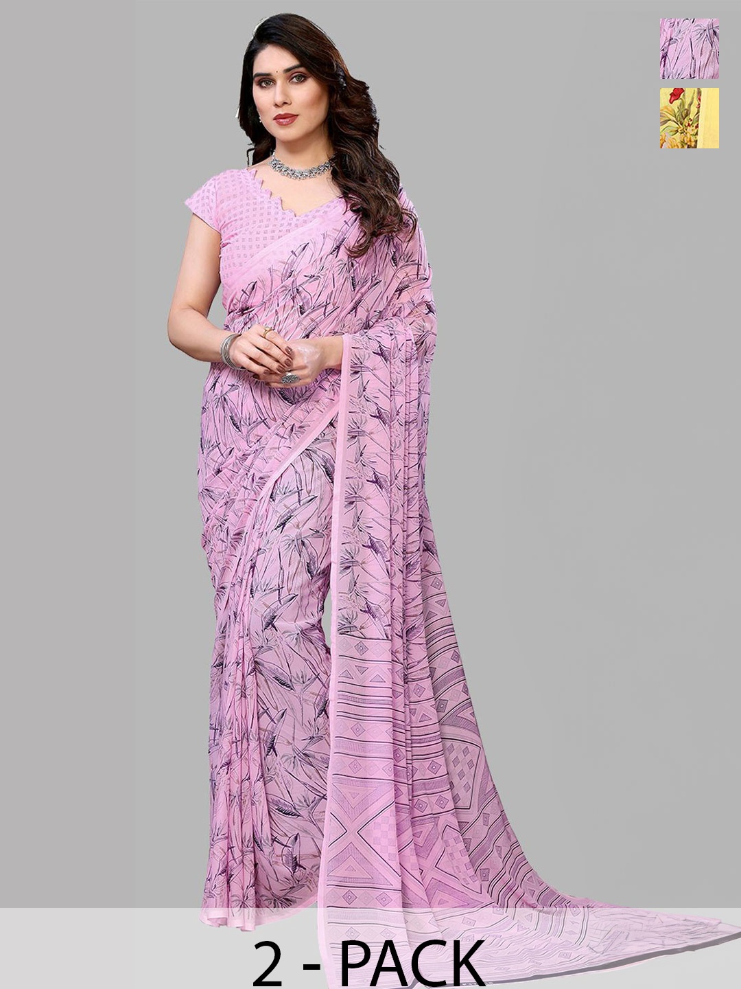 

Moda Rapido Floral Poly Georgette Saree, Pink