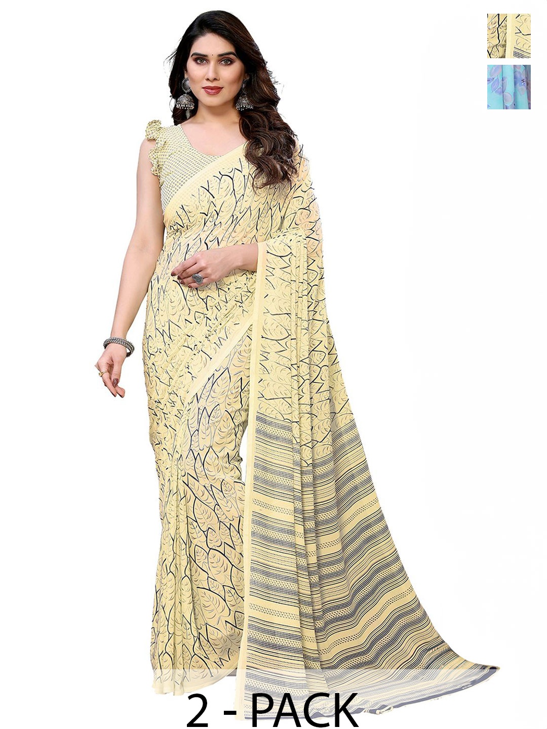 

Moda Rapido Floral Poly Georgette Saree, Blue