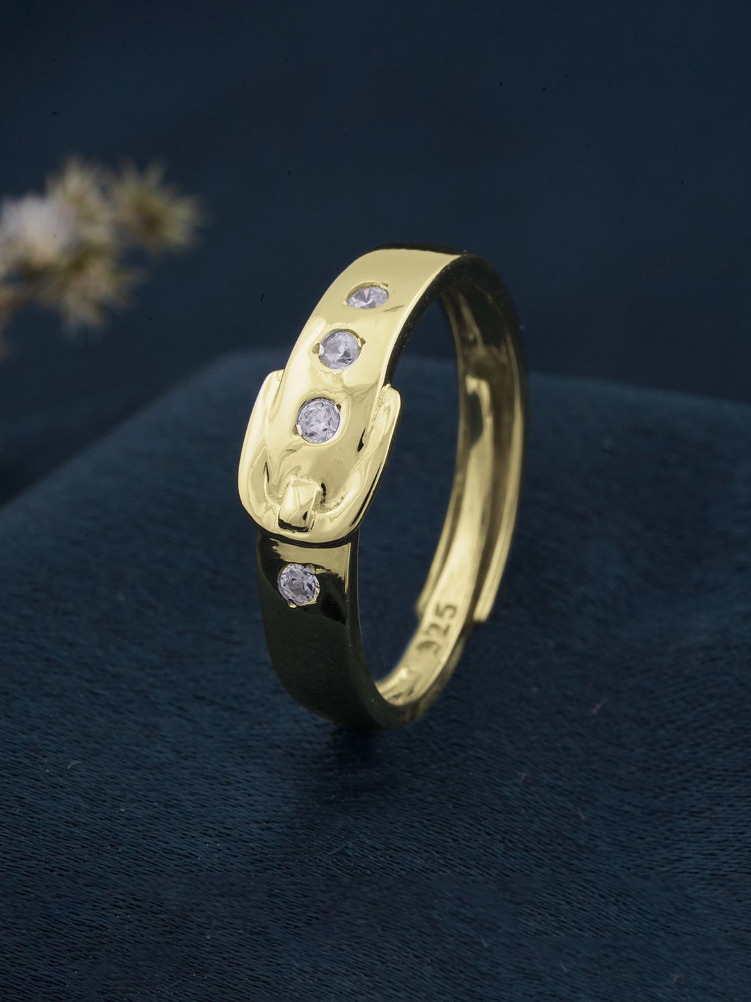 

Zalkari 925 Sterling Silver Gold Plated Cubic Zirconia Studded Finger Ring