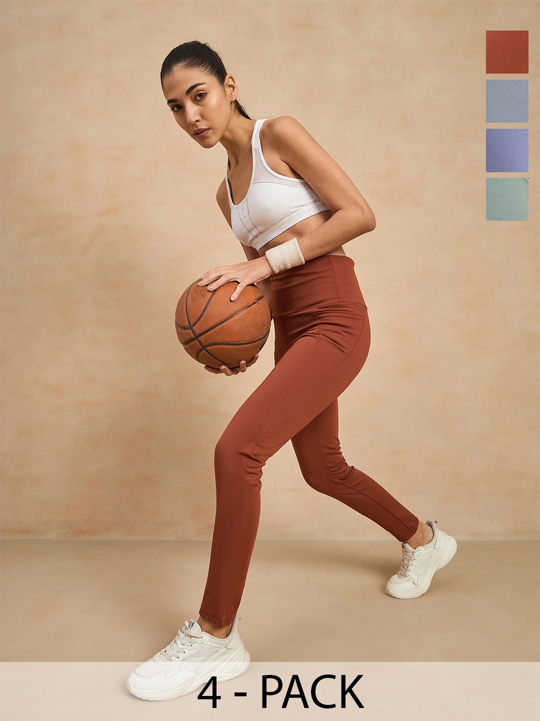 

COLOR CAPITAL Women Pack of 4 Antimicrobial Ankle Length Tights, Rust