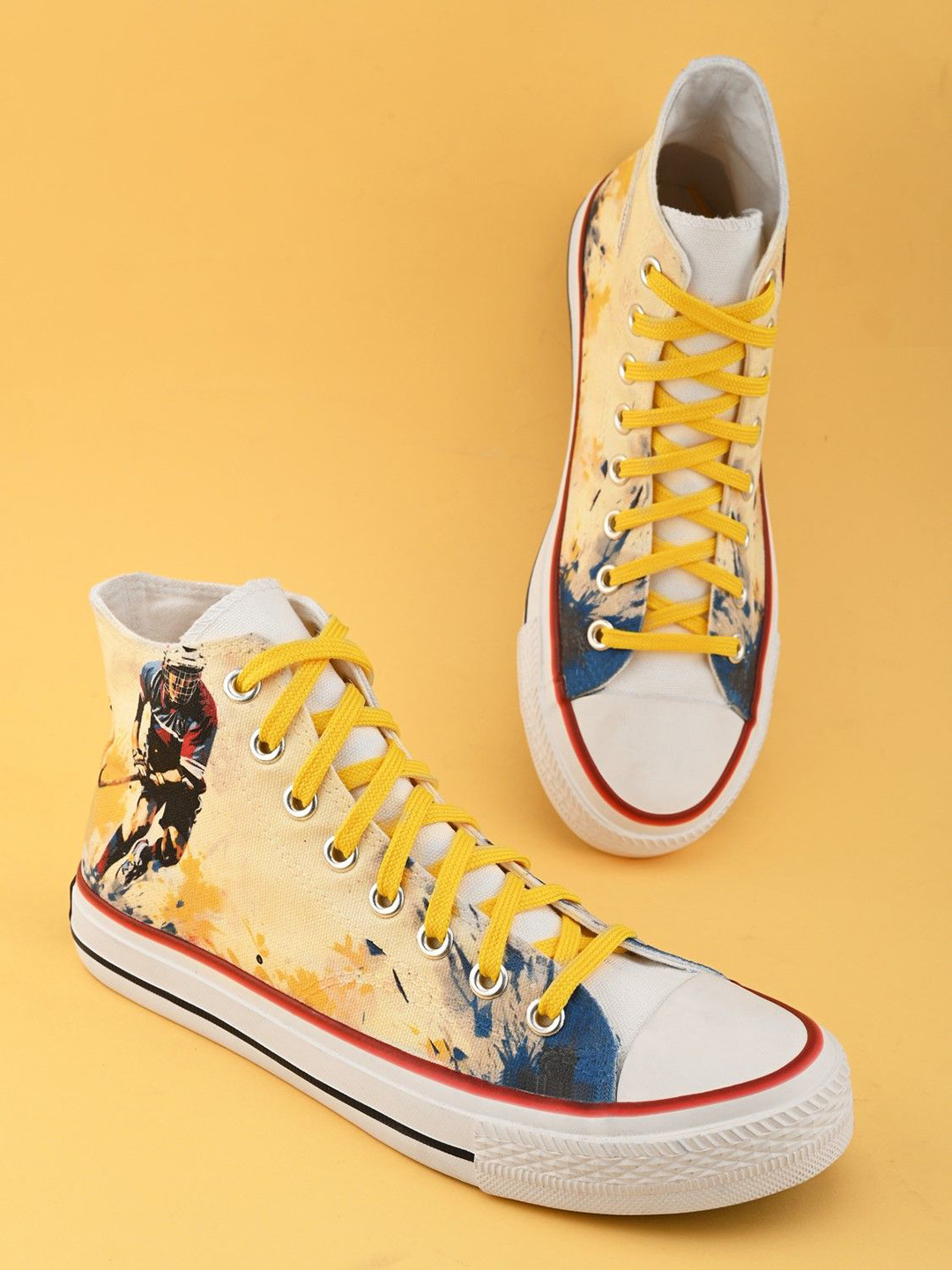 

CROWCIA LONDON Men Printed High-Top Sneakers, Multi