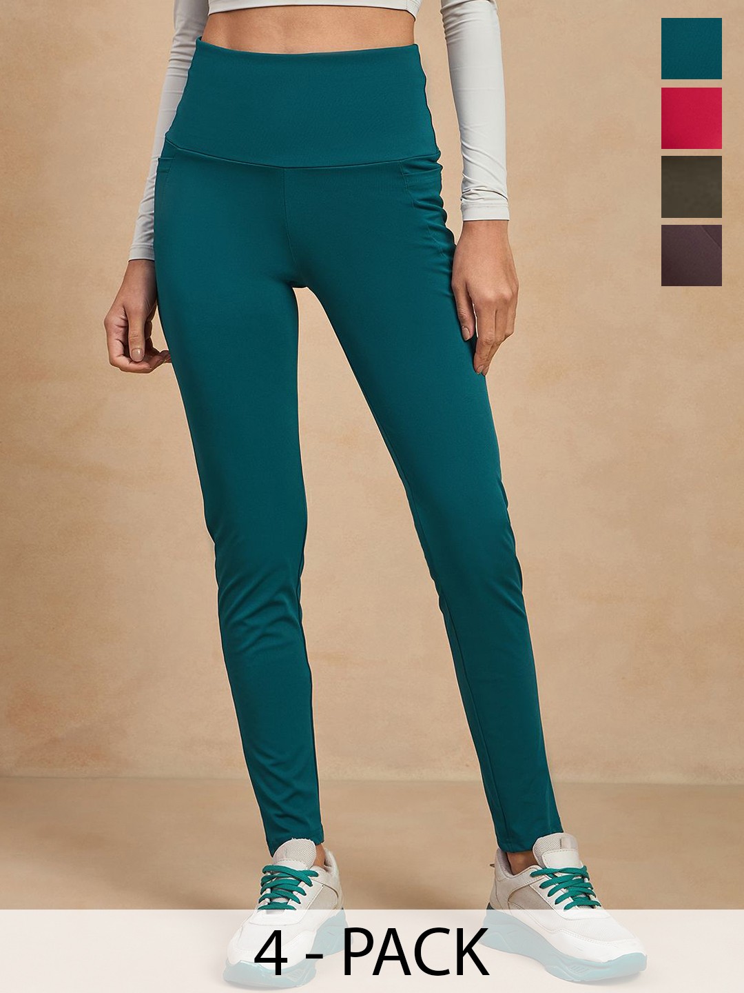 

COLOR CAPITAL Women Pack of 4 Skin Fit Antimicrobial Tights, Teal