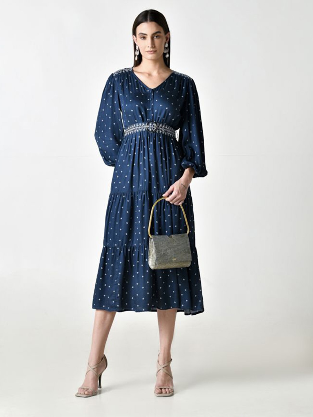 

STIL O STITCH Floral Embroidered A-Line Dress, Navy blue