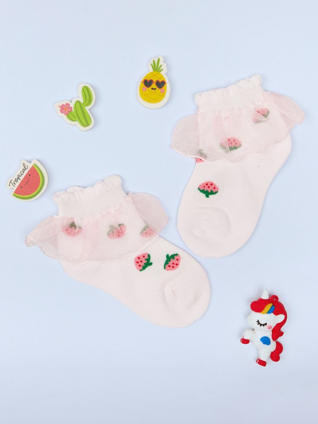 

NESKA MODA Girls Printed Ankle-Length Socks, Pink