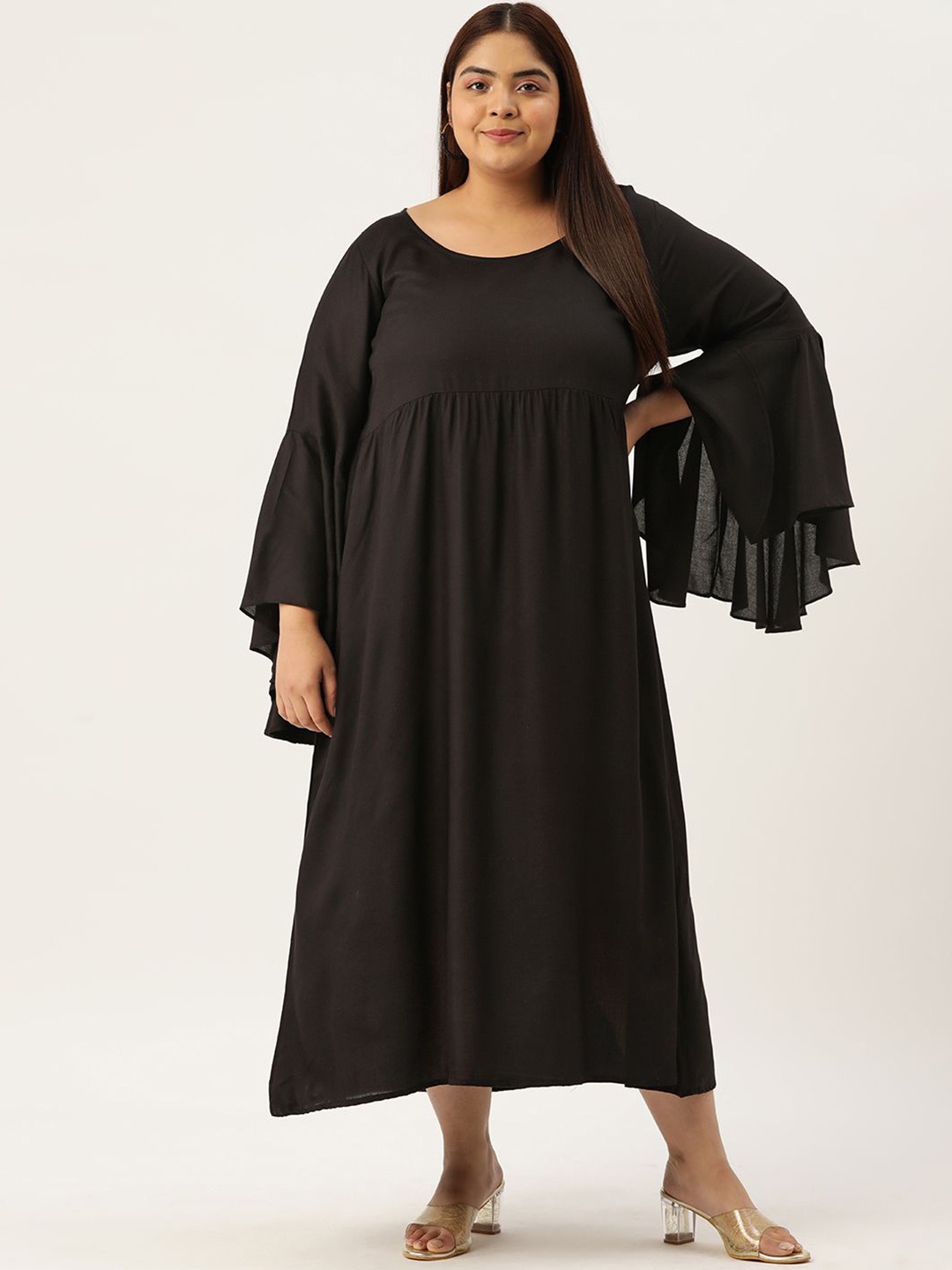 

theRebelinme Women Plus Size A-Line Maxi Dress, Black