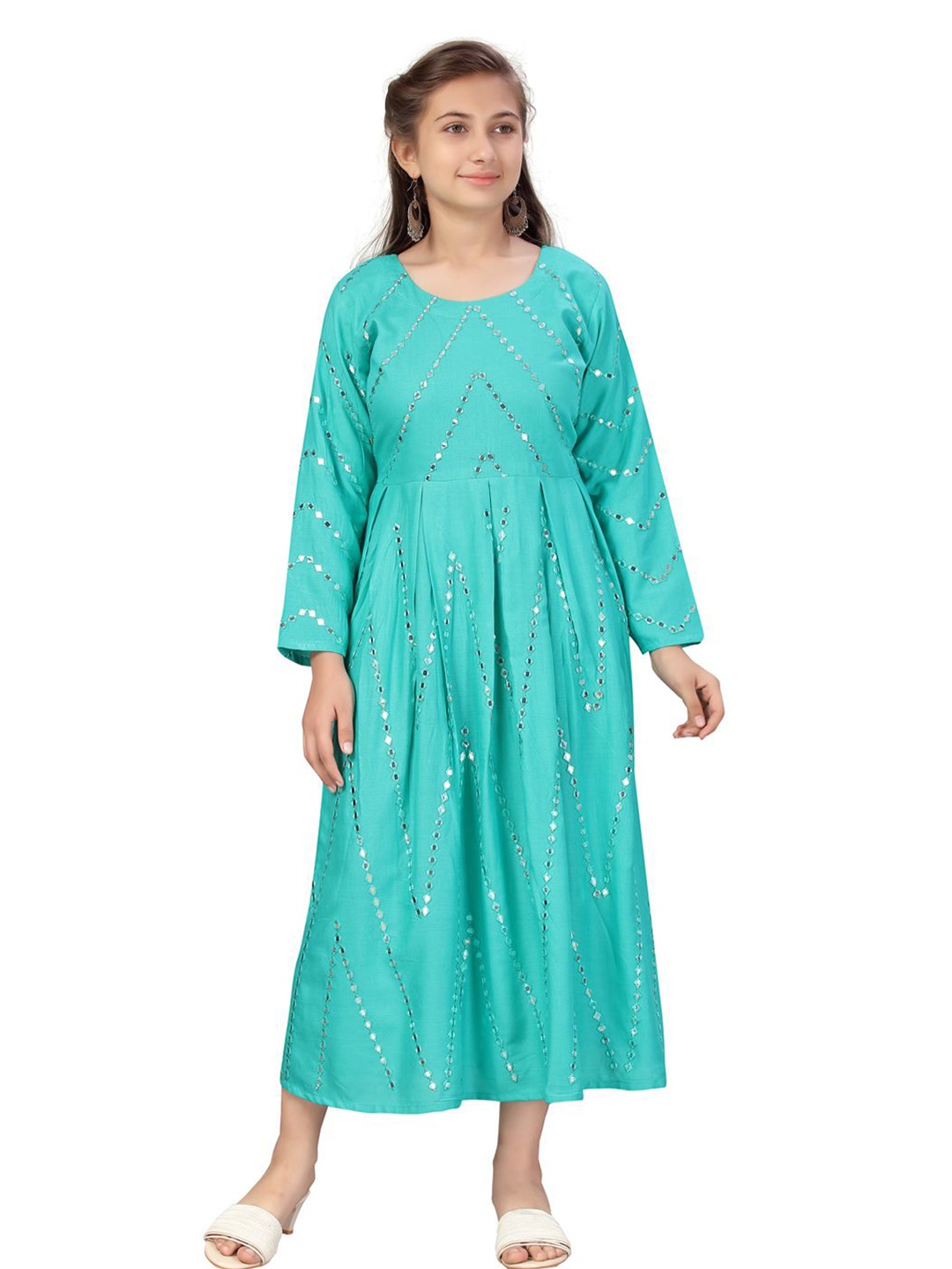 

YK Girls Floral Print Fit & Flare Maxi Dress, Green