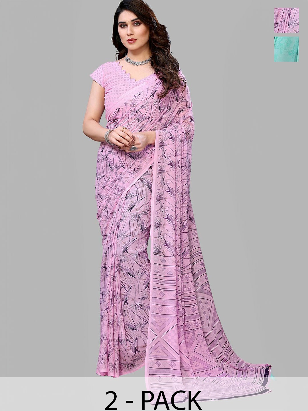 

Moda Rapido Floral Poly Georgette Saree, Pink