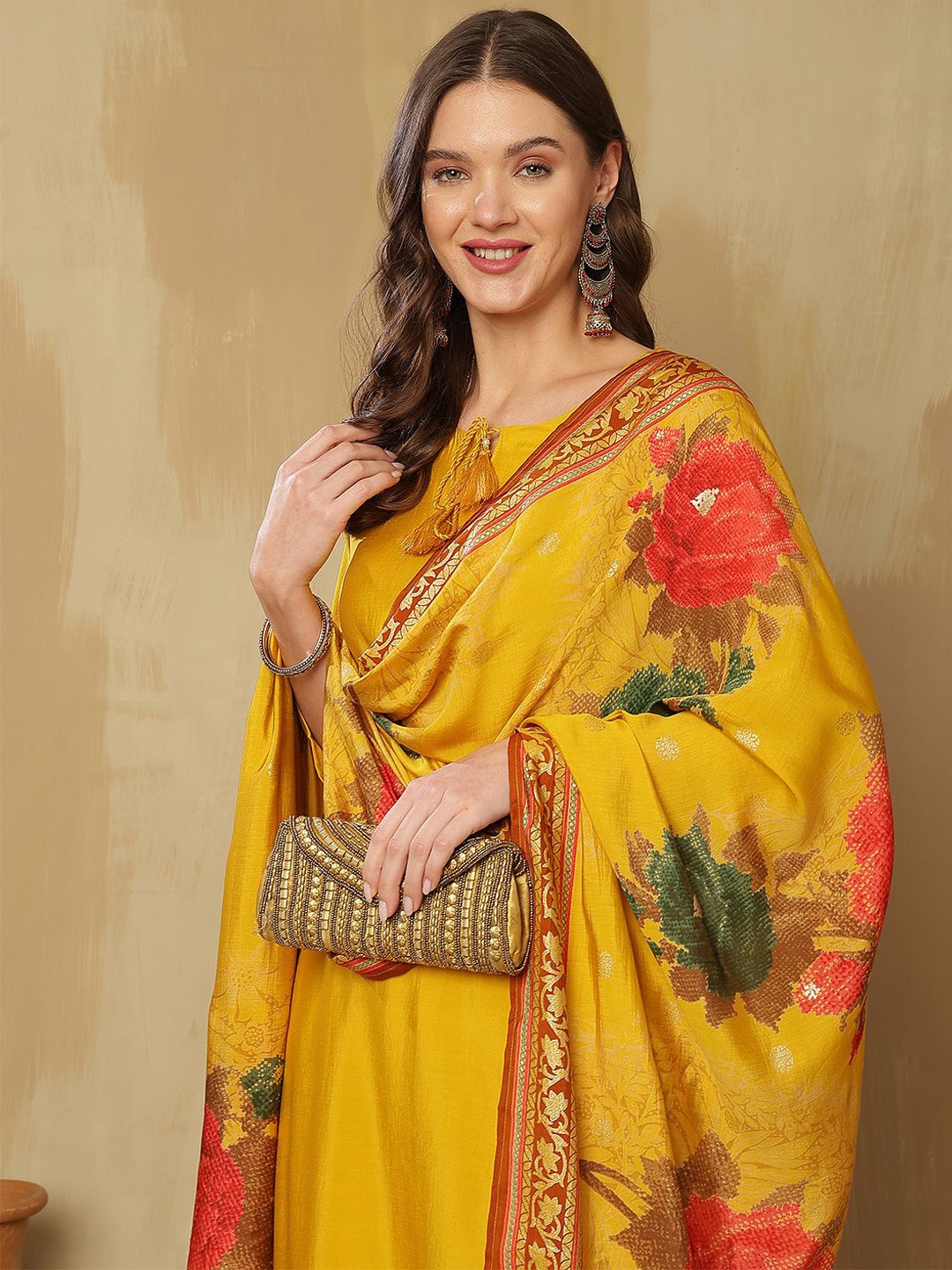 

Anouk Women Regular Pure Silk Kurta with Trousers & With Dupatta, Yellow
